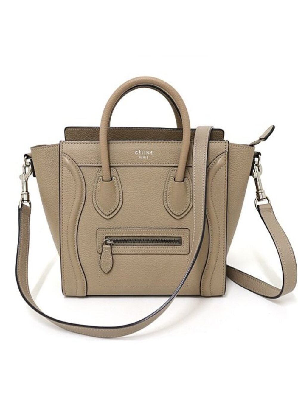 Celine Luggage Nano 2-Way Shoulder Bag Leather Beige Silver